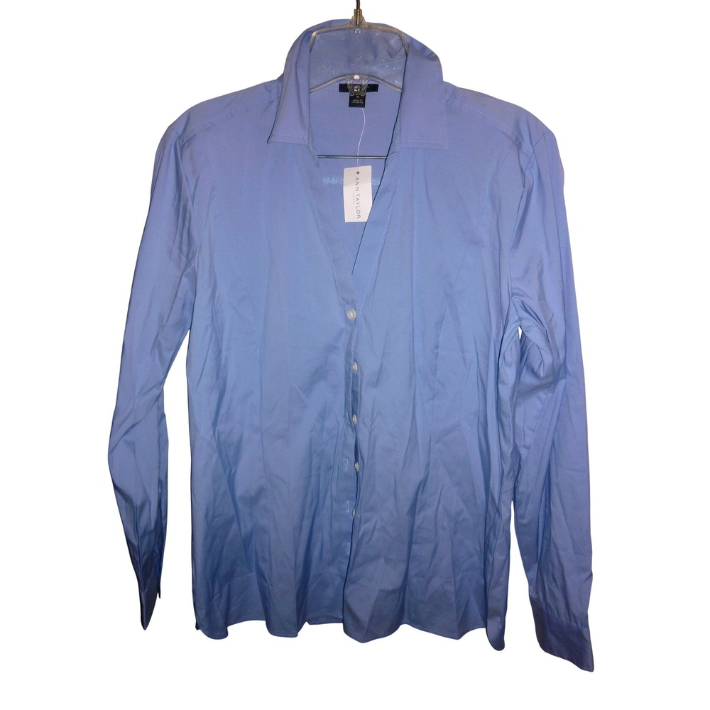 Ann Taylor Factory Women's Blue Button Down Shirt Long Sleeve Size M